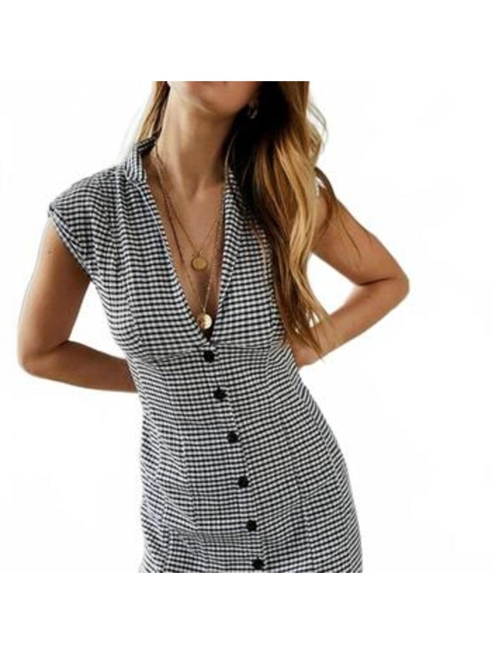 Urban Outfitters Black White Gingham Textured Button Front Mini Dress Small S
